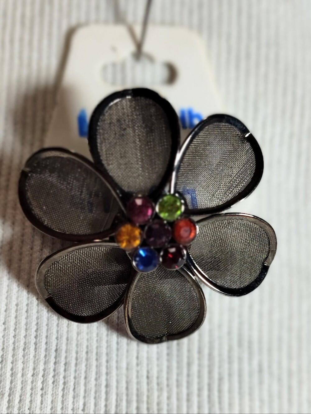 Multicolor Crystal Flower Brooch - Black Petals